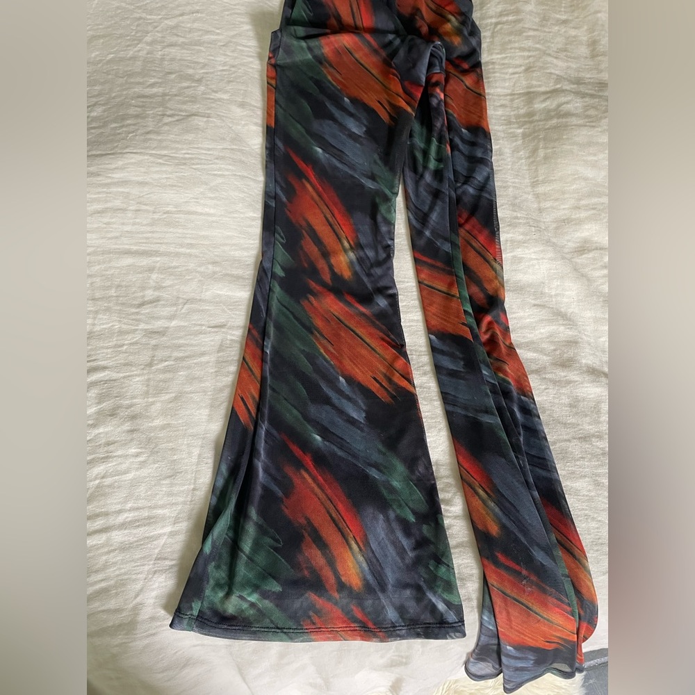 Glassons Flare Pant High Side Waist Tie Multi Color SMALL